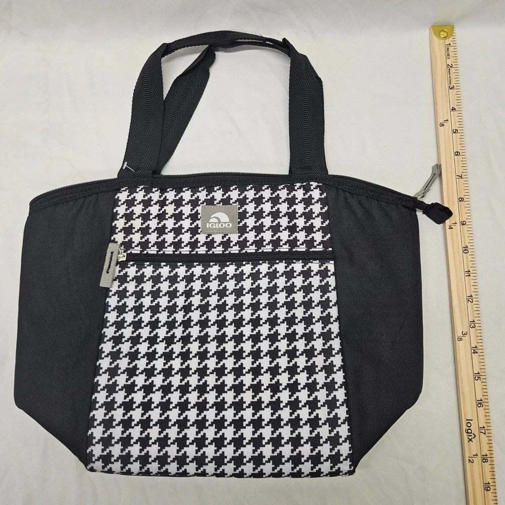Igloo Lunch Tote Bag Womens OS Black White Houndstooth Insulated Zippered Cooler